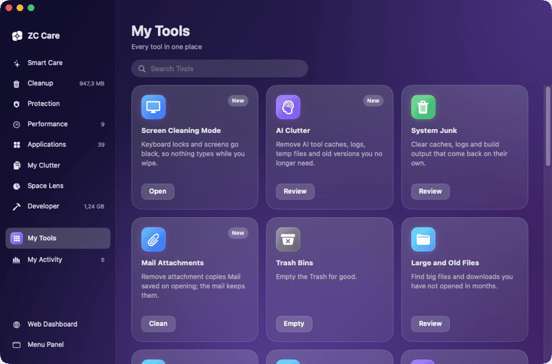 ZC Care’s My Tools grid